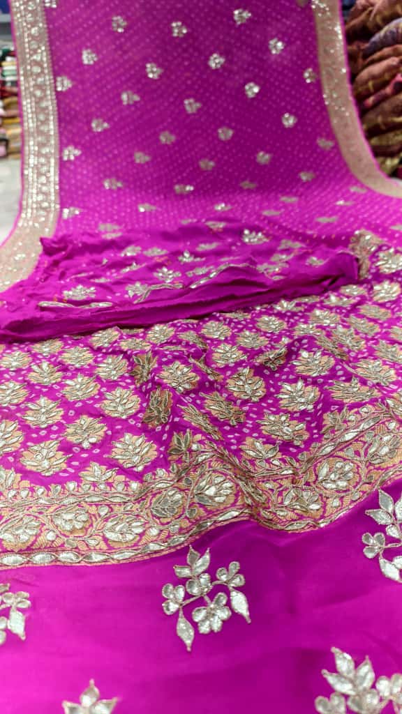 Pure Banarasi Georgette Hand Bandhej Saree